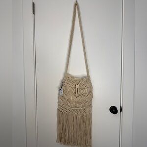 Amuse Society Dara Macrame Fringe Crossbody Bag Boho Woven Cotton NWT